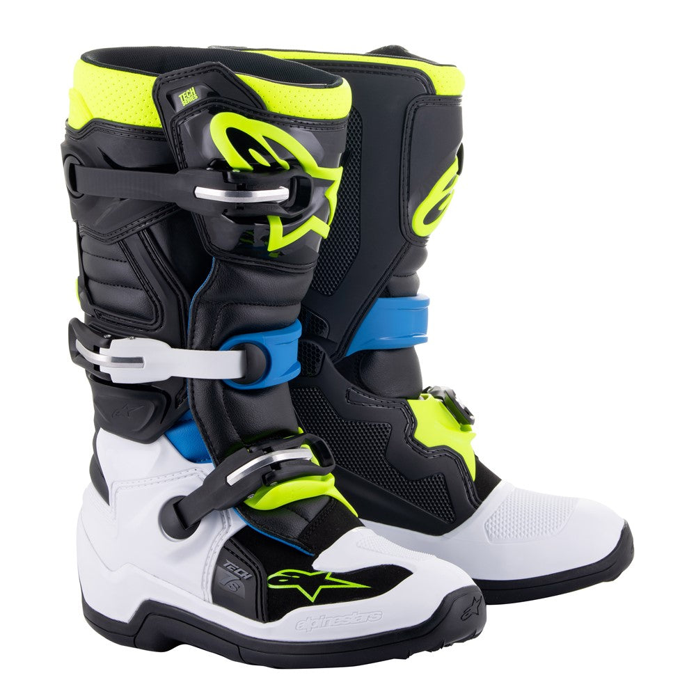 Tech-7S Youth MX Boots Black/Enamel Blue/Yellow Fluoro