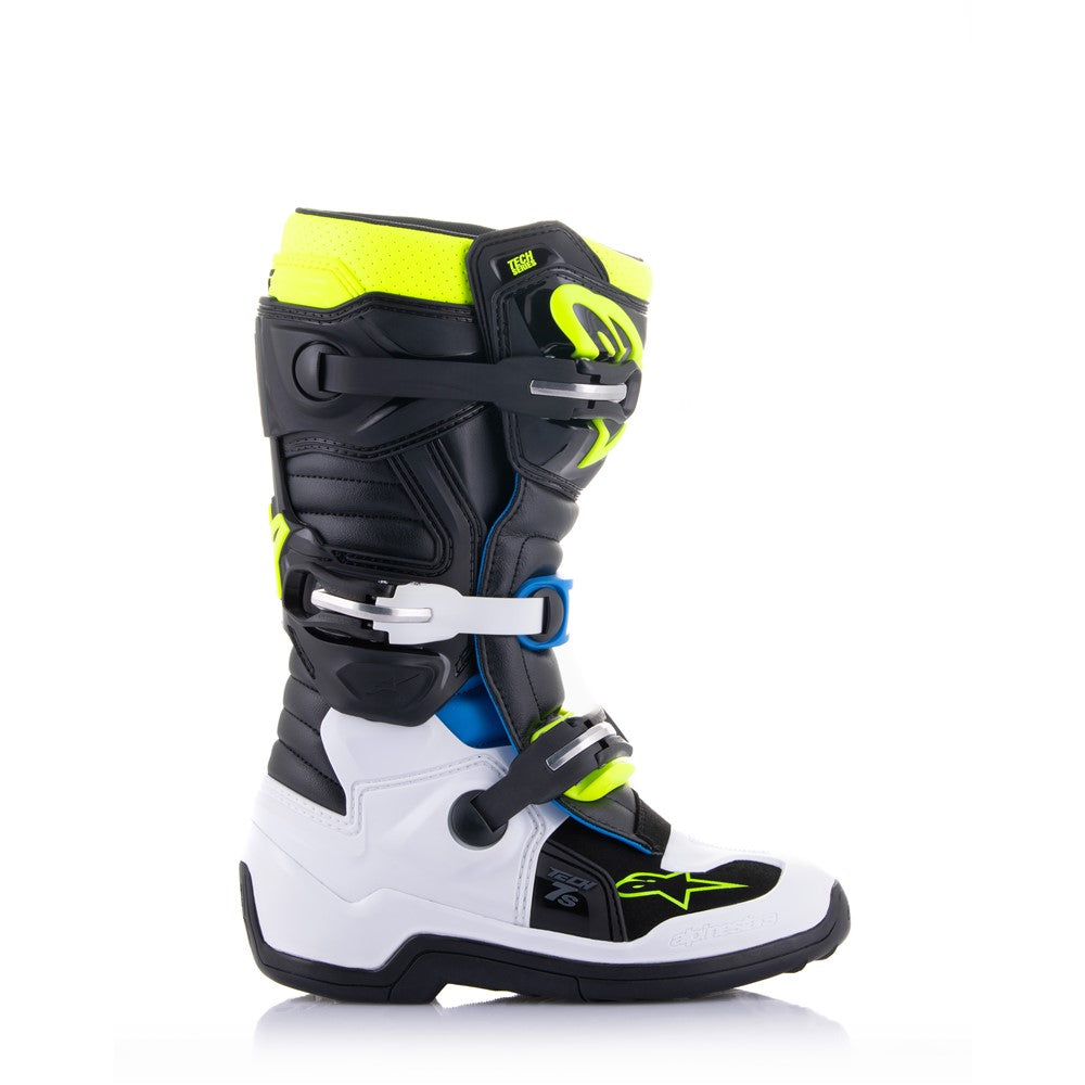 Tech-7S Youth MX Boots Black/Enamel Blue/Yellow Fluoro