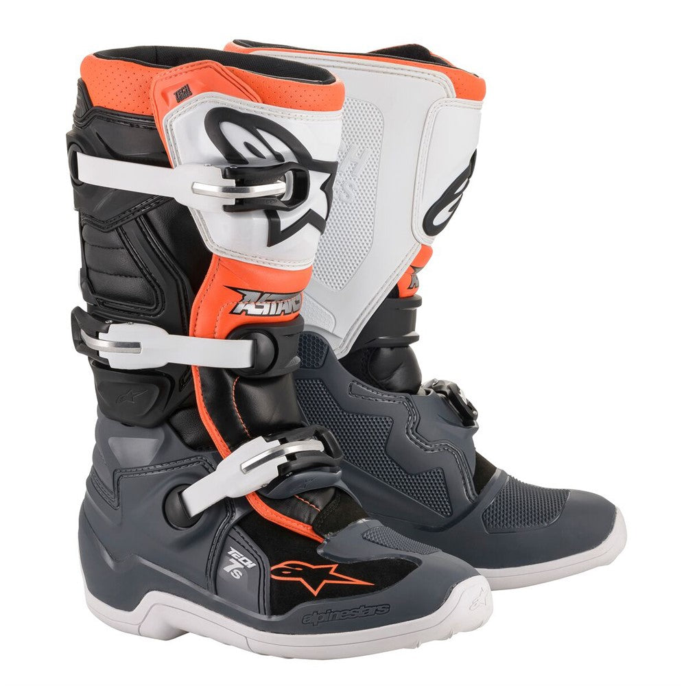 Tech-7S MX Boots Black/Gray/White/Orange Fluoro - YOUTH