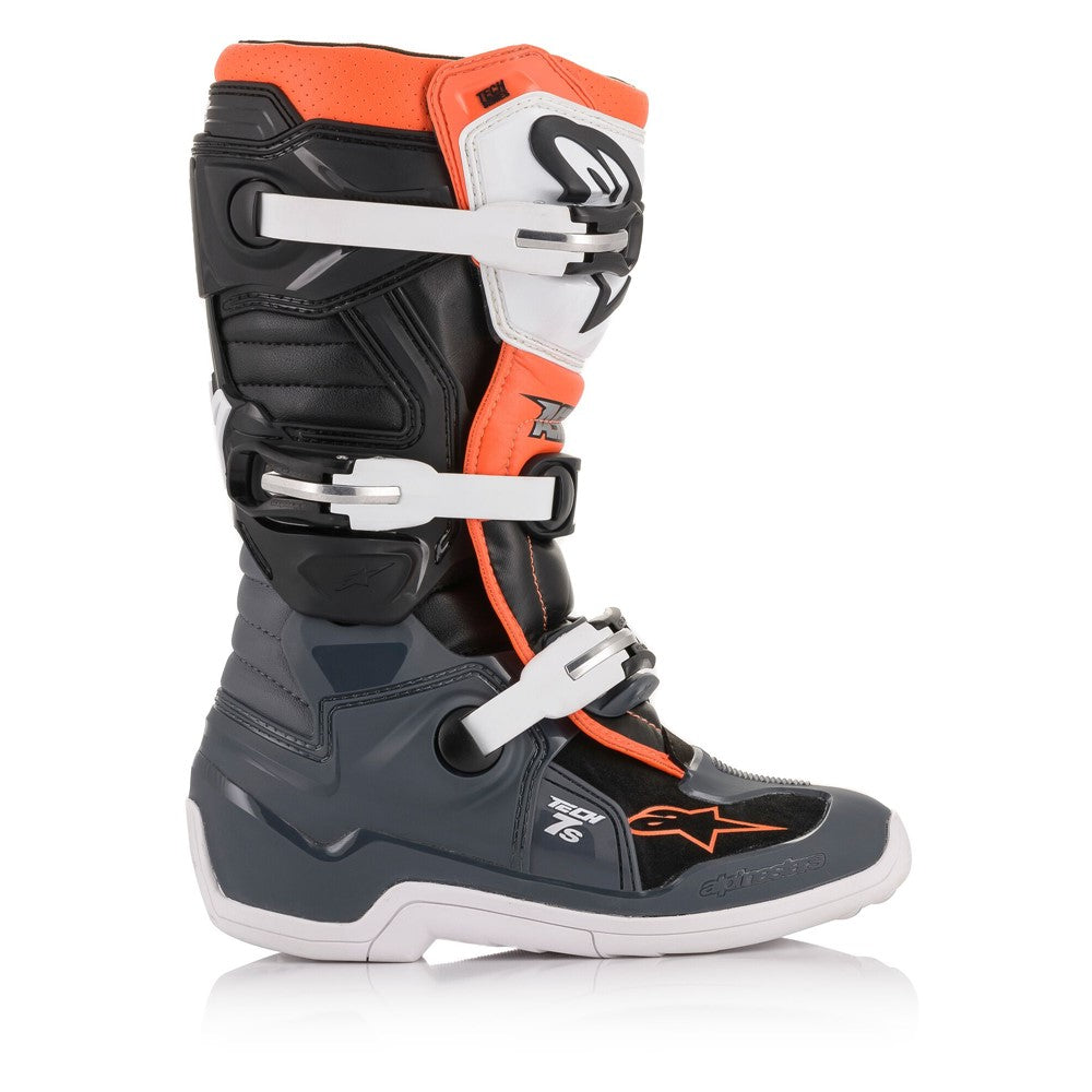 Tech-7S MX Boots Black/Gray/White/Orange Fluoro - YOUTH