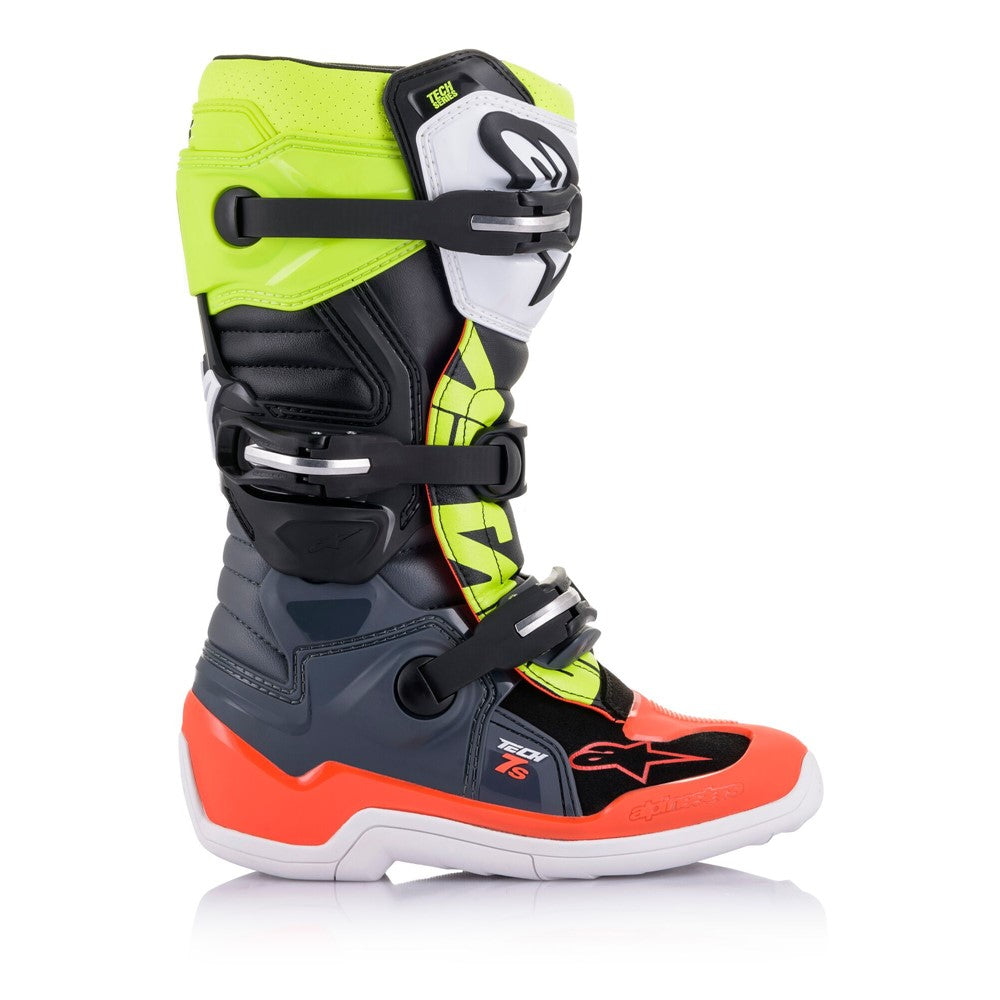 Tech-7S Youth MX Boots Dark Gray/Red Fluoro/Yellow Fluoro 7