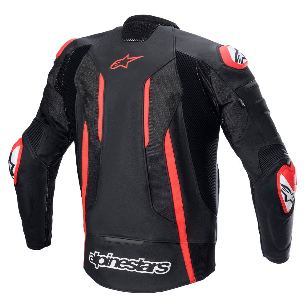 Fusion Leather Jacket Black/Red Fluoro 50